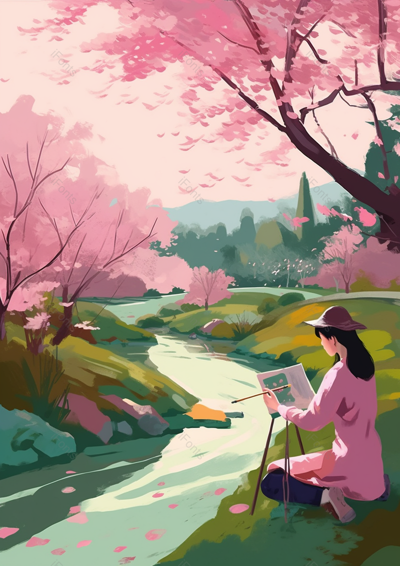 一个女孩在郊外左手画图背景,插画/手绘图,插画/手绘图库,插画/手绘图下载,插画/手绘